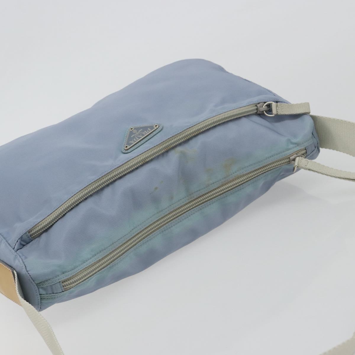 PRADA Shoulder Bag Nylon Light Blue Silver Auth 189553A