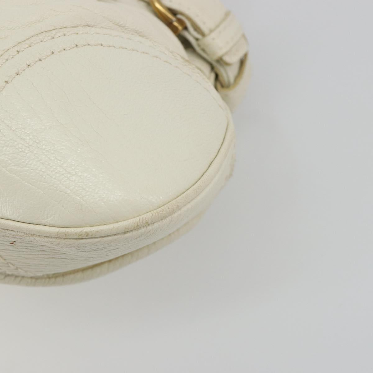 Salvatore Ferragamo Gancini Hand Bag Leather White Champagne Gold Auth 189556