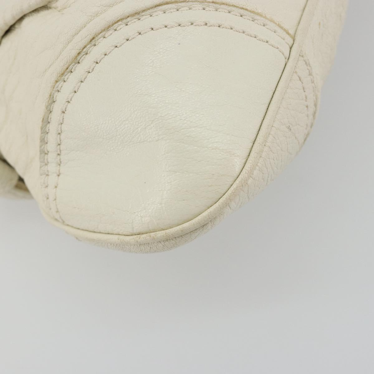 Salvatore Ferragamo Gancini Hand Bag Leather White Champagne Gold Auth 189556