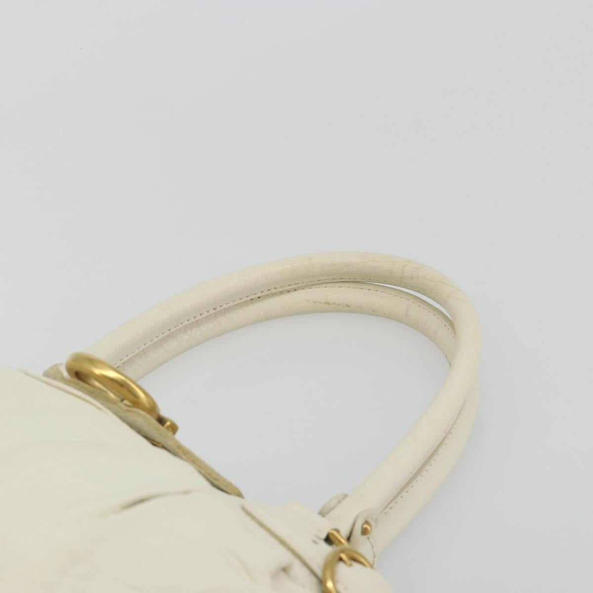 Salvatore Ferragamo Gancini Hand Bag Leather White Champagne Gold Auth 189556