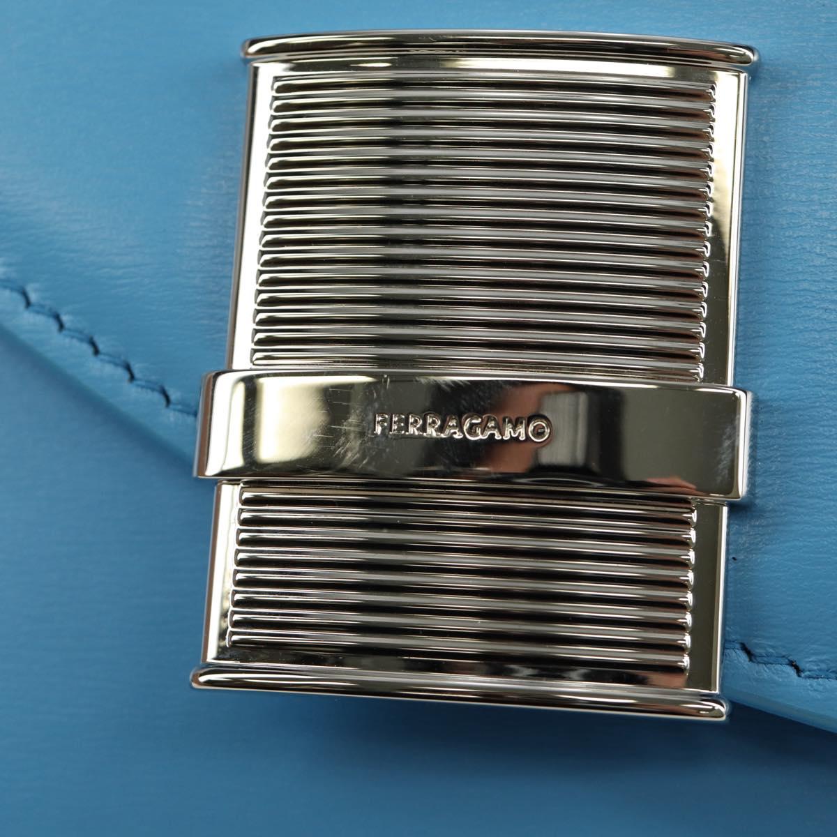 Salvatore Ferragamo Fiamma Shoulder Bag Leather Light Blue Silver Auth 189557M