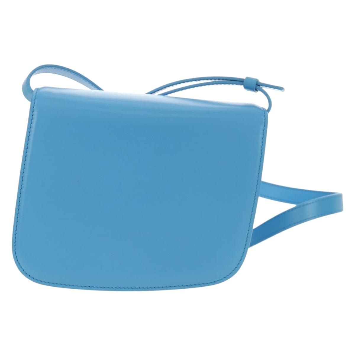 Salvatore Ferragamo Fiamma Shoulder Bag Leather Light Blue Silver Auth 189557M