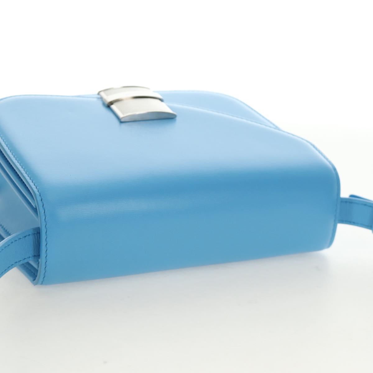 Salvatore Ferragamo Fiamma Shoulder Bag Leather Light Blue Silver Auth 189557M