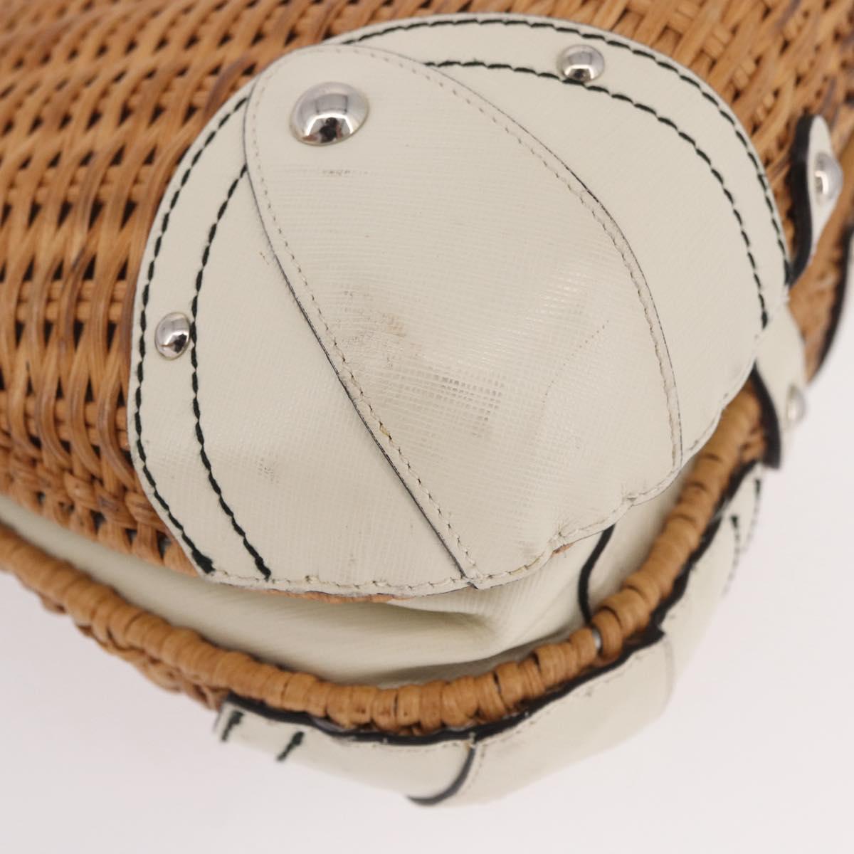 Salvatore Ferragamo Gancini Hand Bag Rattan Beige Silver Auth 189559A