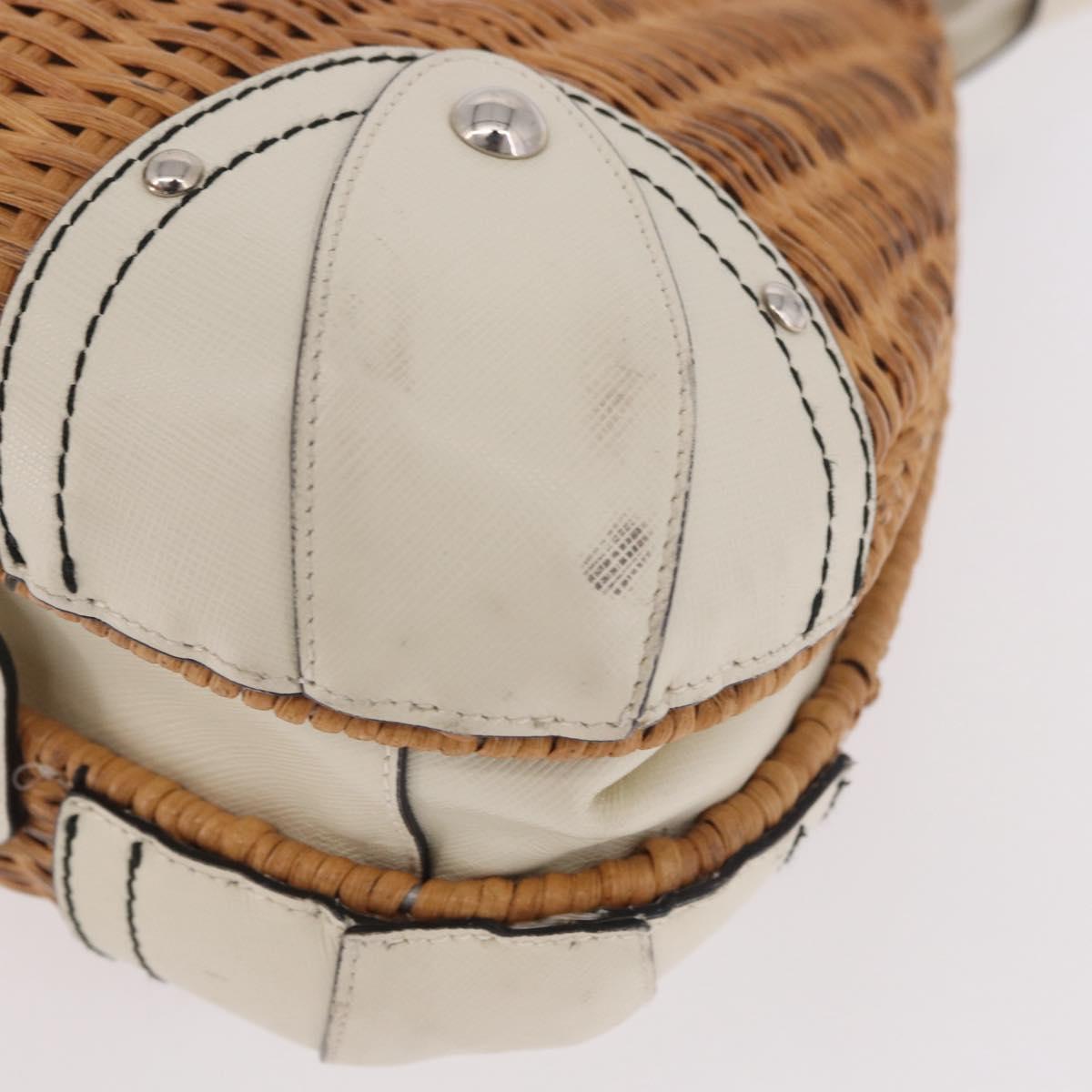 Salvatore Ferragamo Gancini Hand Bag Rattan Beige Silver Auth 189559A