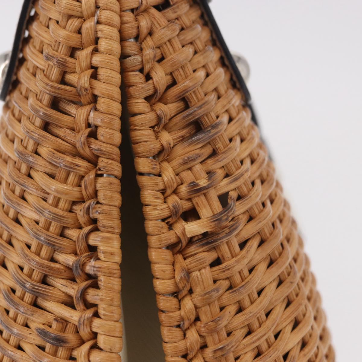 Salvatore Ferragamo Gancini Hand Bag Rattan Beige Silver Auth 189559A