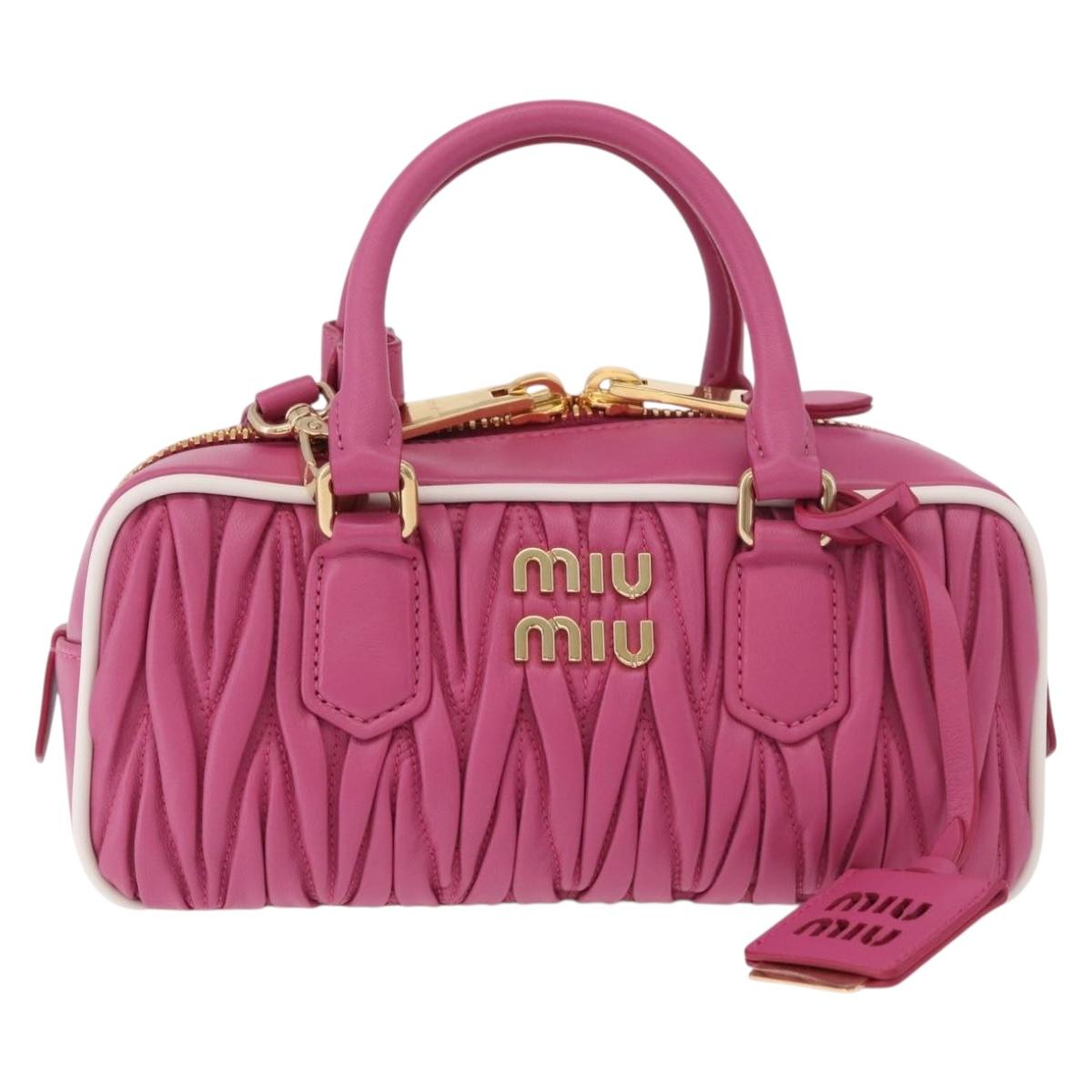 Miu Miu Matelasse Arcadi Small Hand Bag Leather 2way Pink Gold Auth 189560SM
