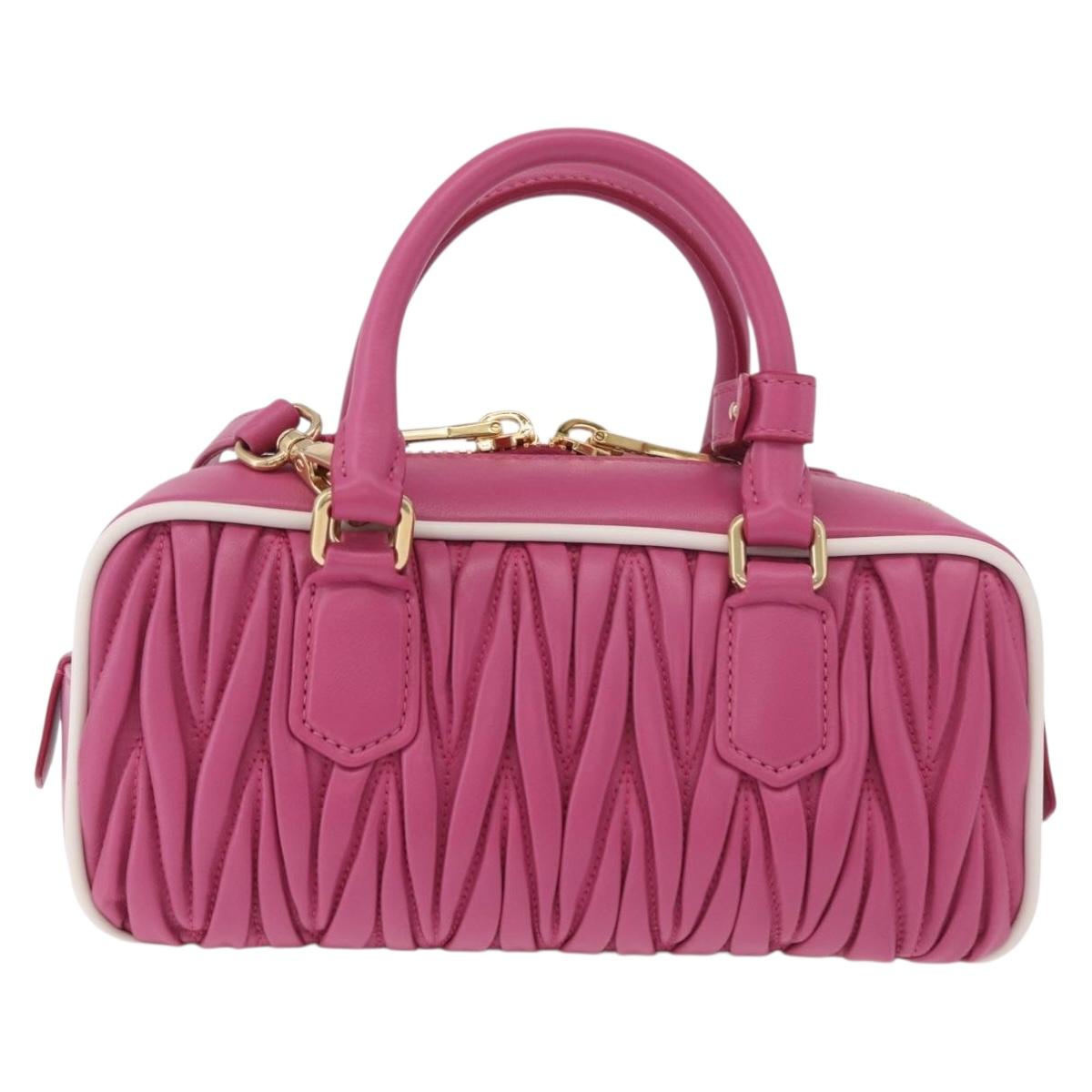 Miu Miu Matelasse Arcadi Small Hand Bag Leather 2way Pink Gold Auth 189560SM