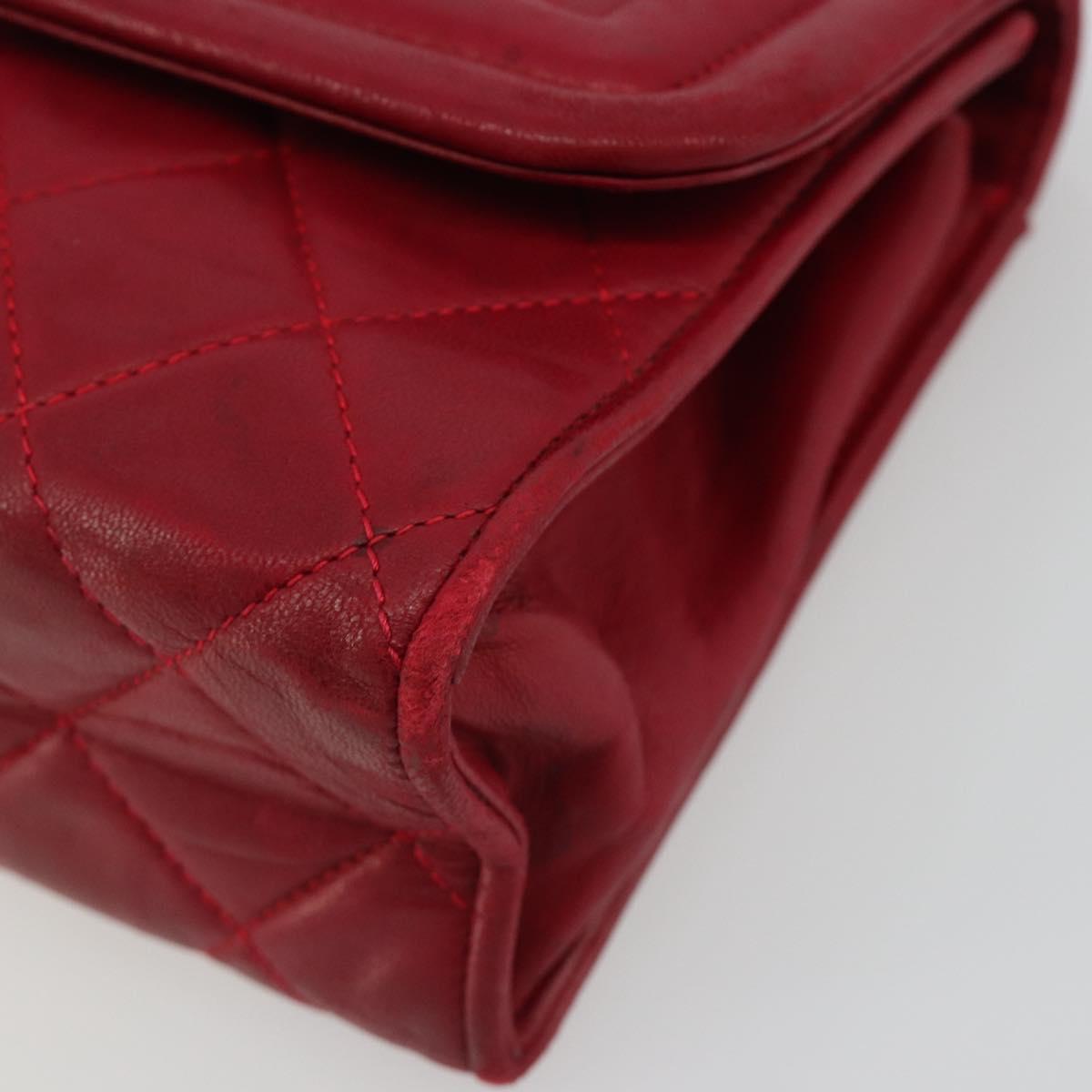 CHANEL Matelasse Chain Shoulder Bag Lamb Skin Red Gold CC Auth 189561
