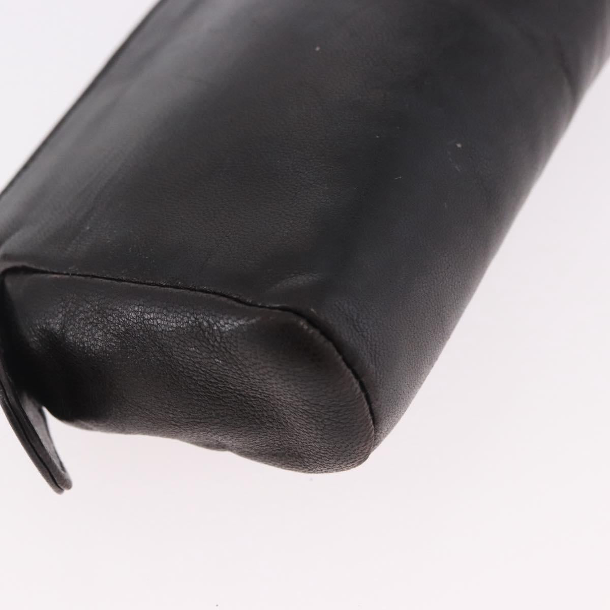 CHANEL COCO Mark Pouch Leather Black Gold CC Auth 189572