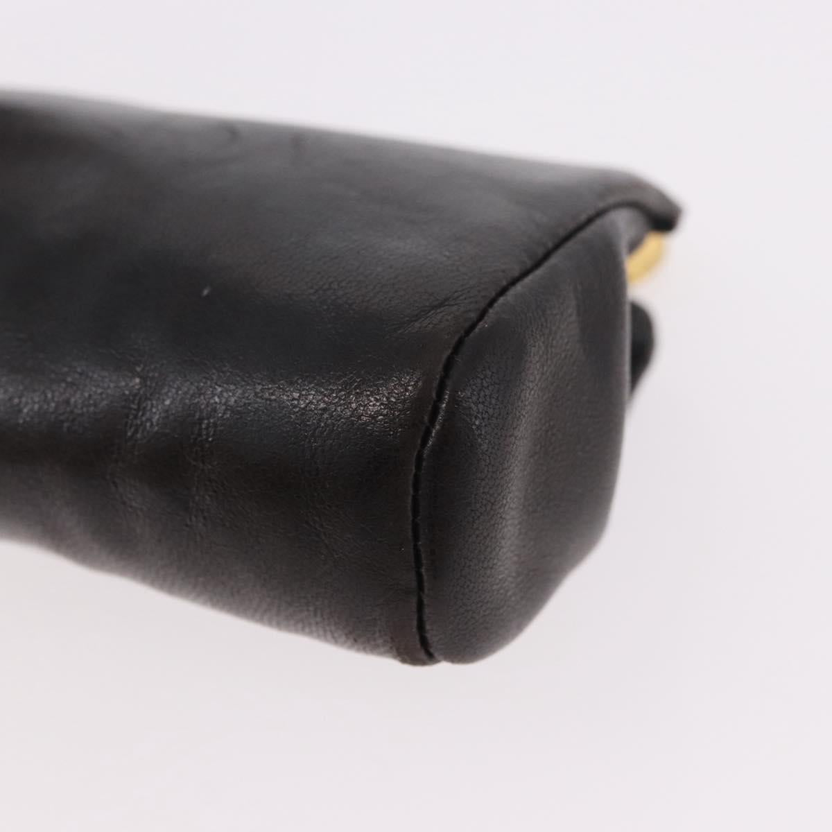 CHANEL COCO Mark Pouch Leather Black Gold CC Auth 189572