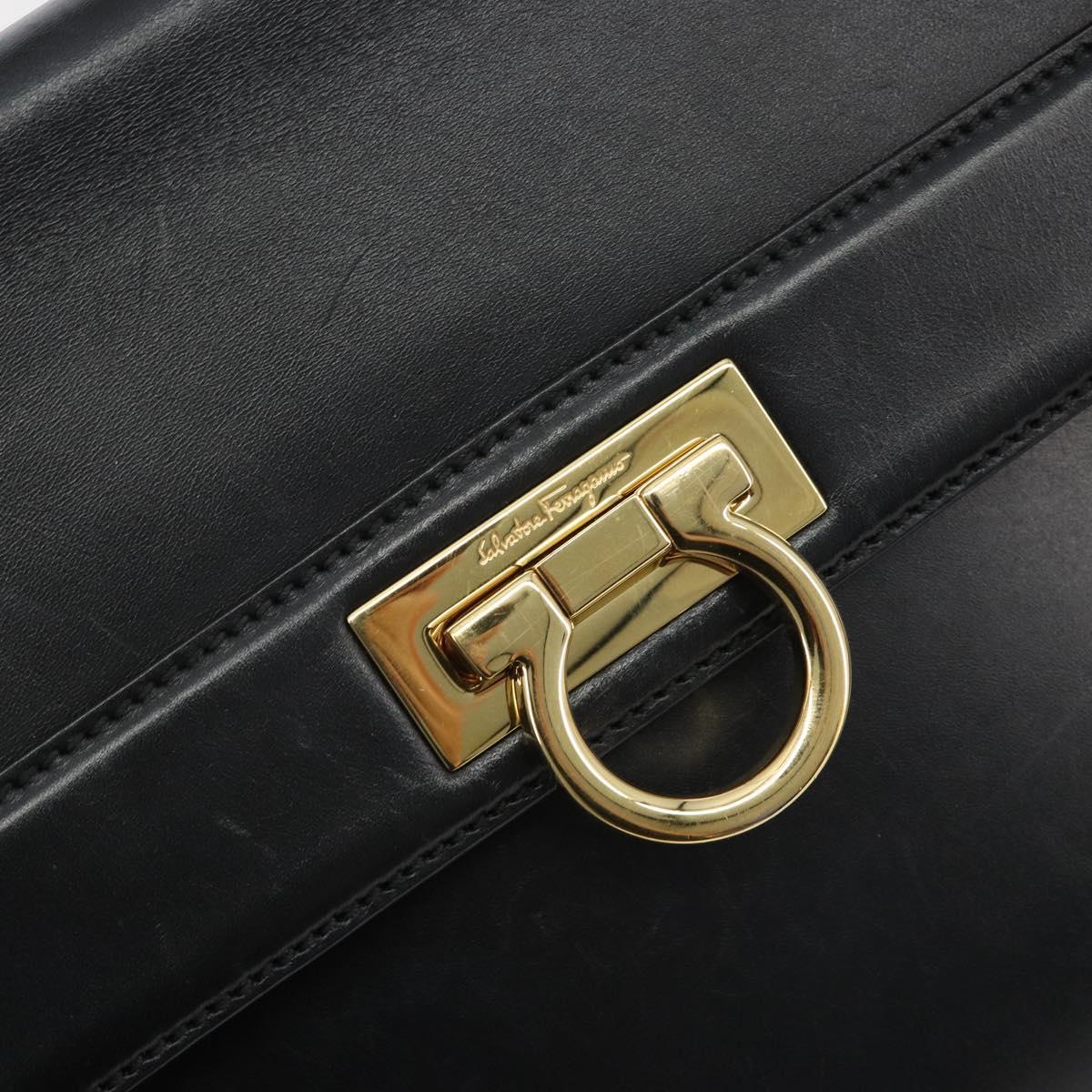 Salvatore Ferragamo Sofia Gancini Hand Bag Leather 2way Black Gold Auth 189582
