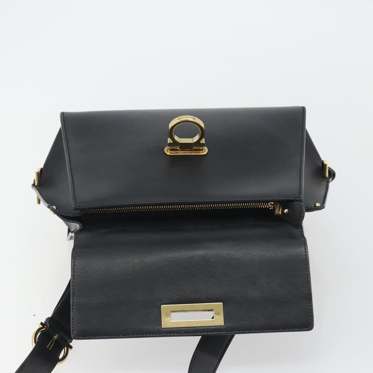 Salvatore Ferragamo Sofia Gancini Hand Bag Leather 2way Black Gold Auth 189582