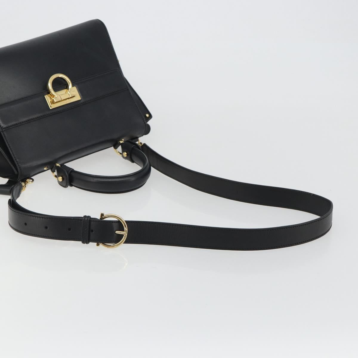 Salvatore Ferragamo Sofia Gancini Hand Bag Leather 2way Black Gold Auth 189582
