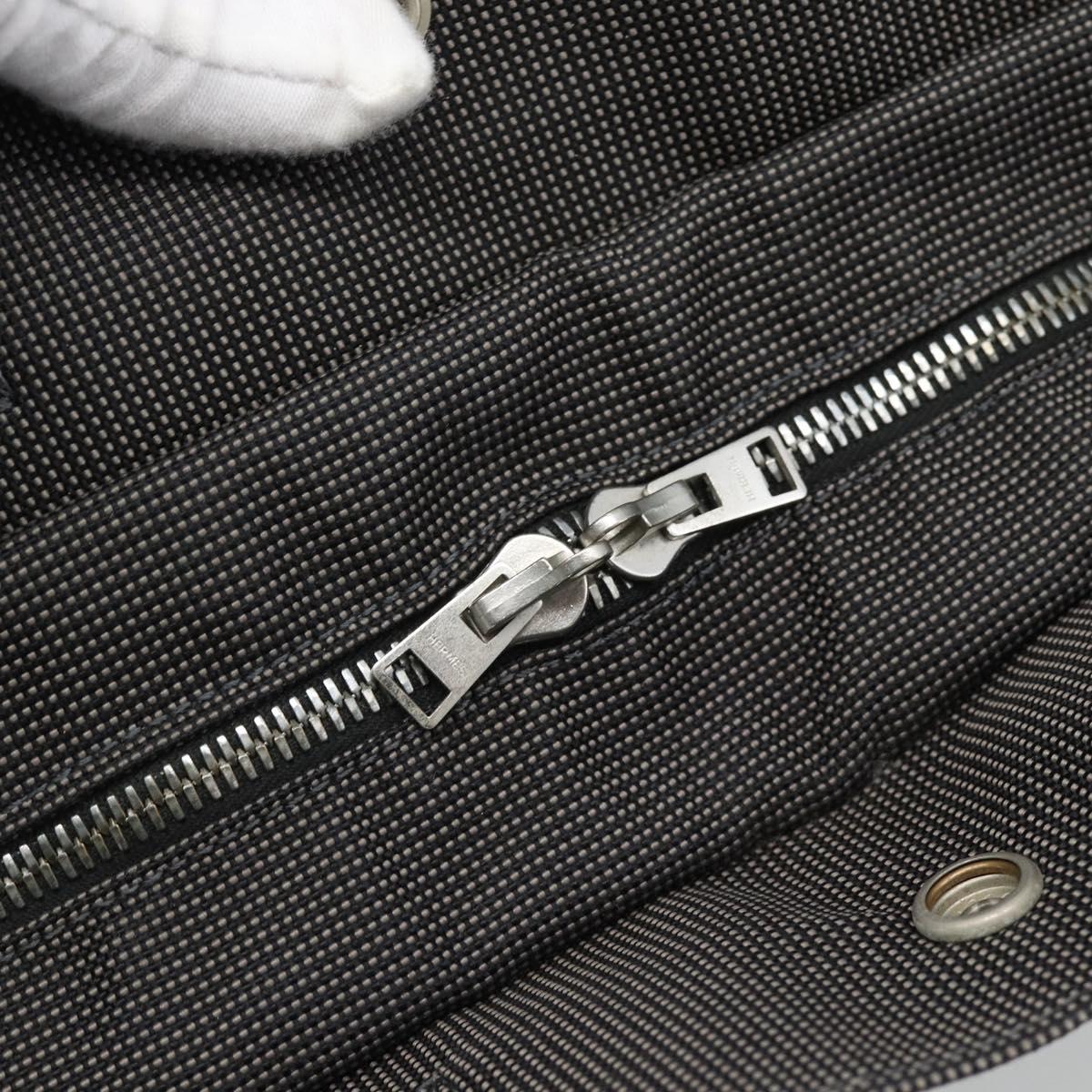 HERMES Her Line MM Hand Bag Canvas Gray Silver Auth 189583