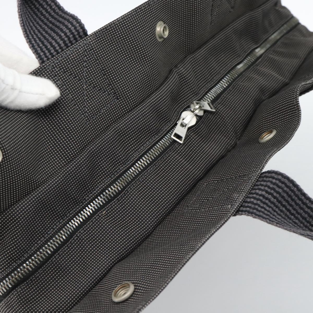 HERMES Her Line MM Hand Bag Canvas Gray Silver Auth 189583