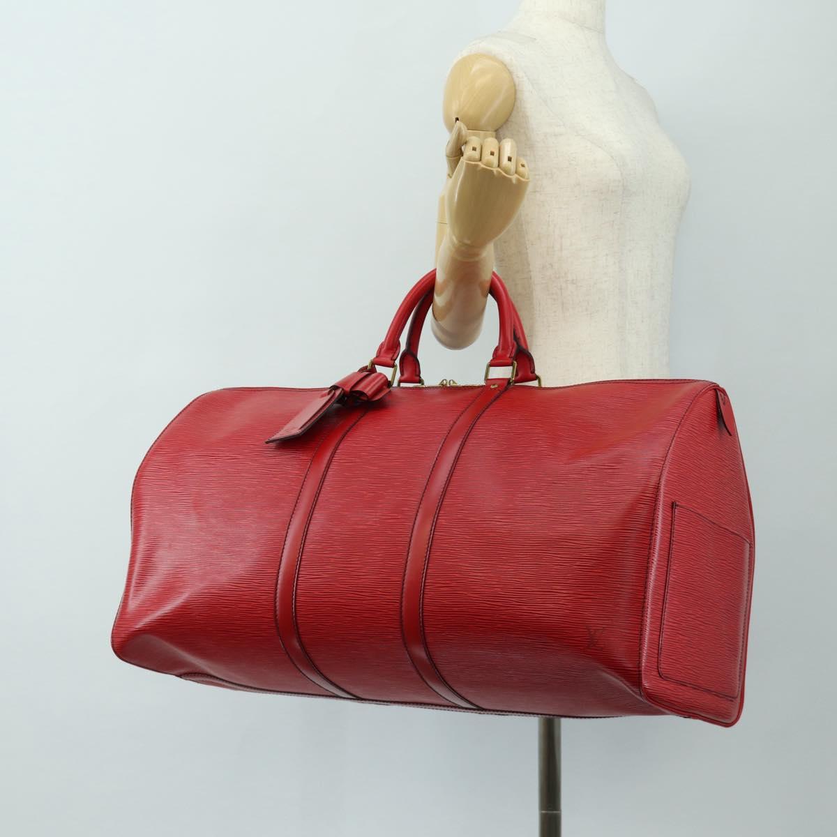 LOUIS VUITTON Epi Keepall 55 Boston Bag Red M42957 LV Auth 189584V