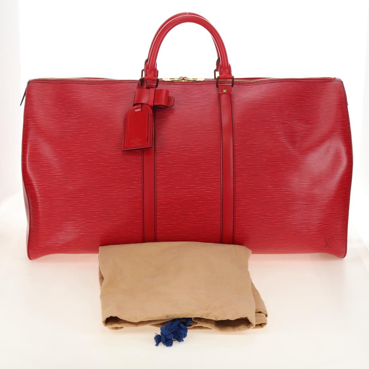 LOUIS VUITTON Epi Keepall 55 Boston Bag Red M42957 LV Auth 189584V