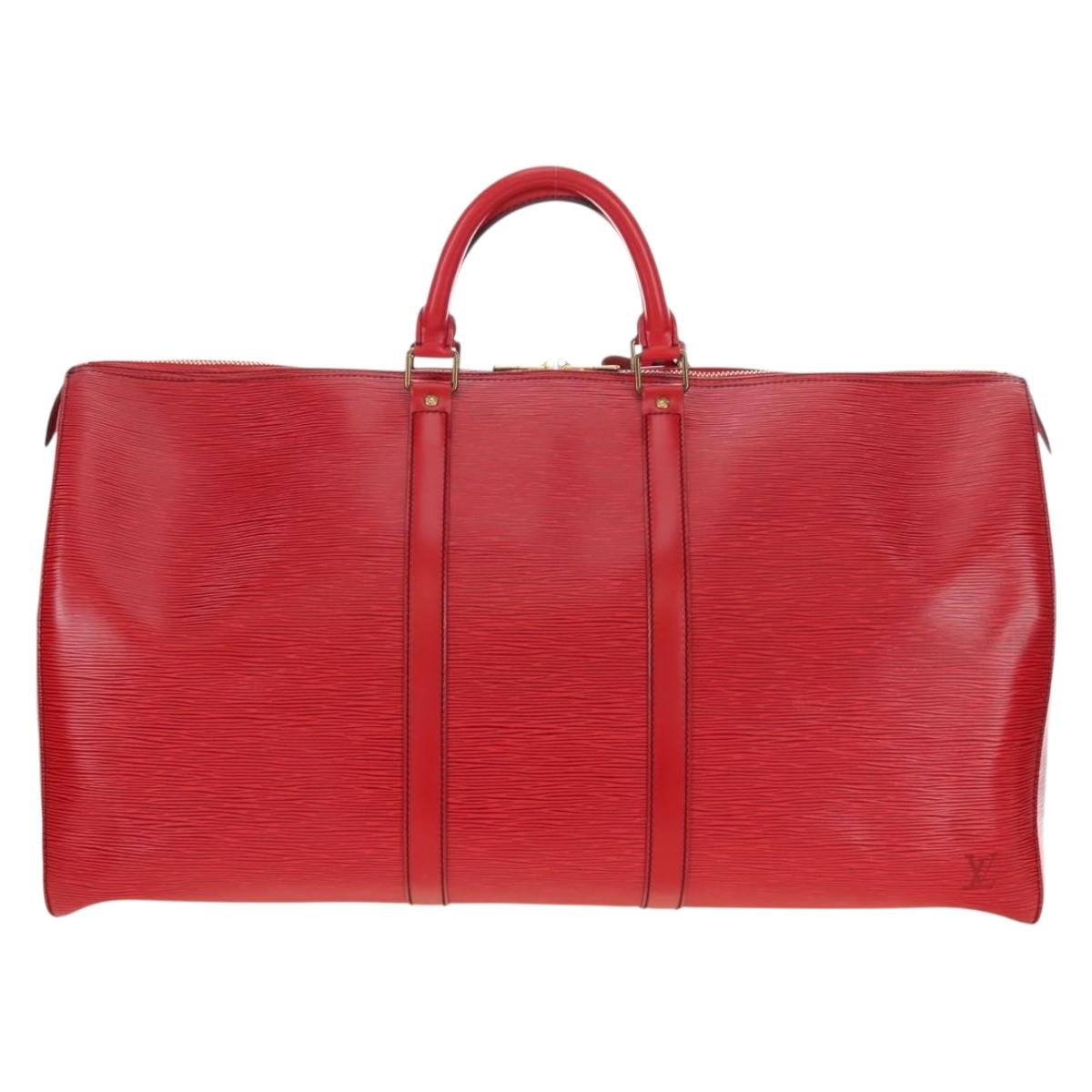 LOUIS VUITTON Epi Keepall 55 Boston Bag Red M42957 LV Auth 189584V