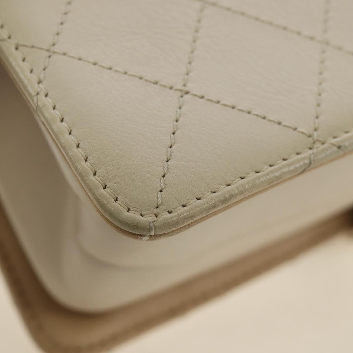CHANEL Matelasse Shoulder Bag Leather 2way Ivory Gold Silver CC Auth 189588SAV