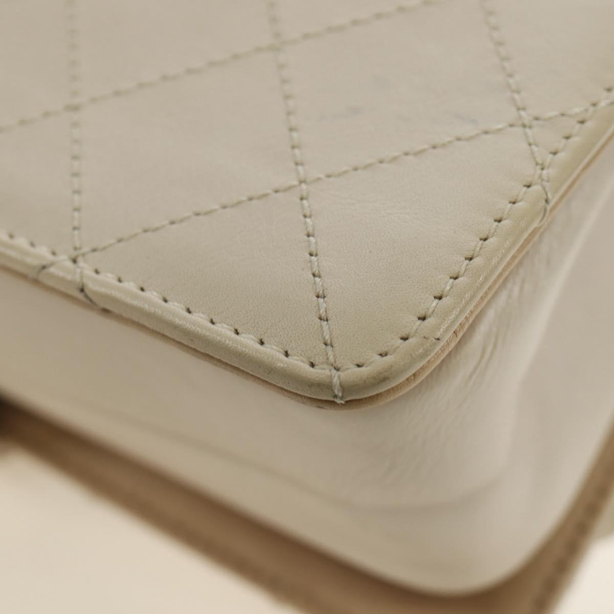 CHANEL Matelasse Shoulder Bag Leather 2way Ivory Gold Silver CC Auth 189588SAV