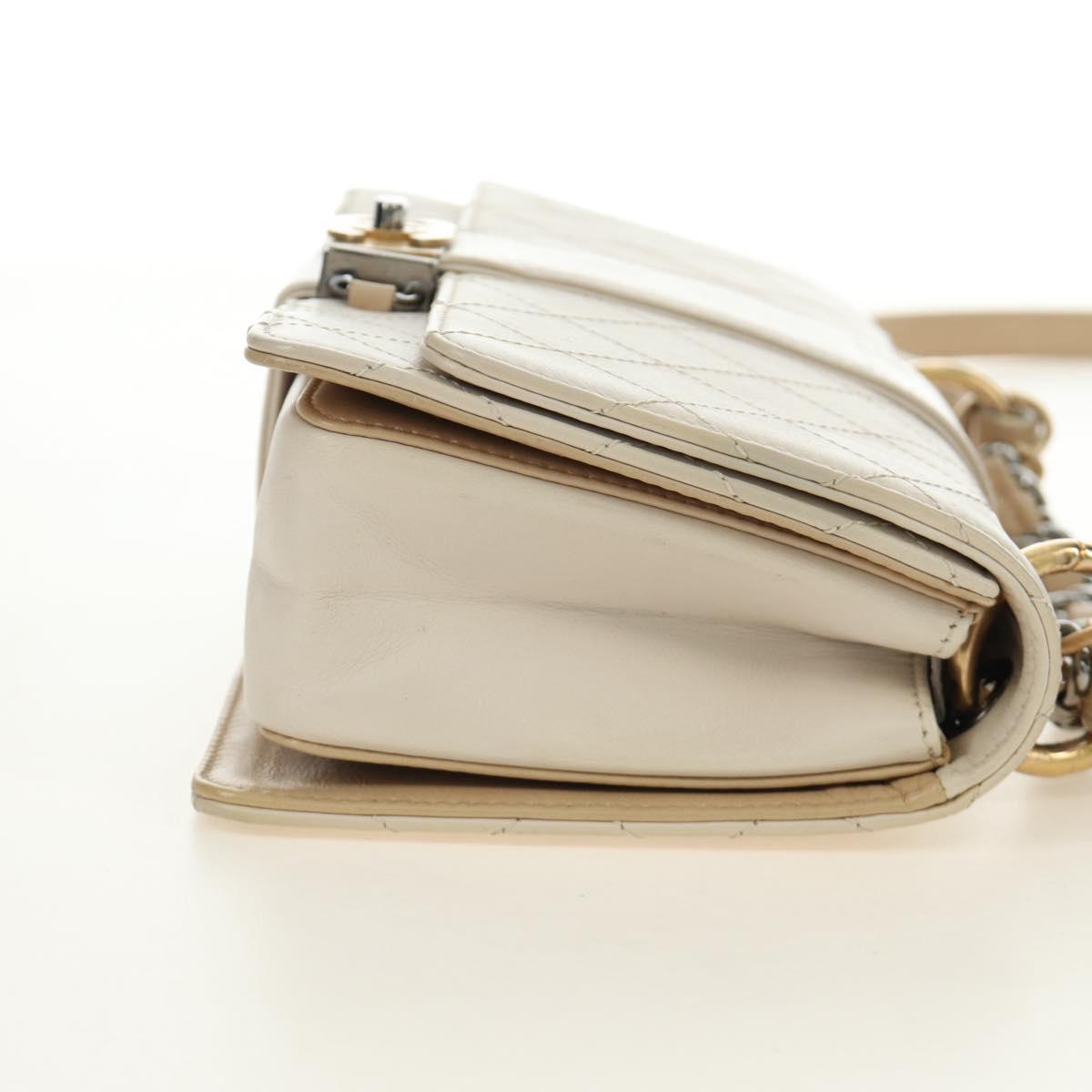 CHANEL Matelasse Shoulder Bag Leather 2way Ivory Gold Silver CC Auth 189588SAV