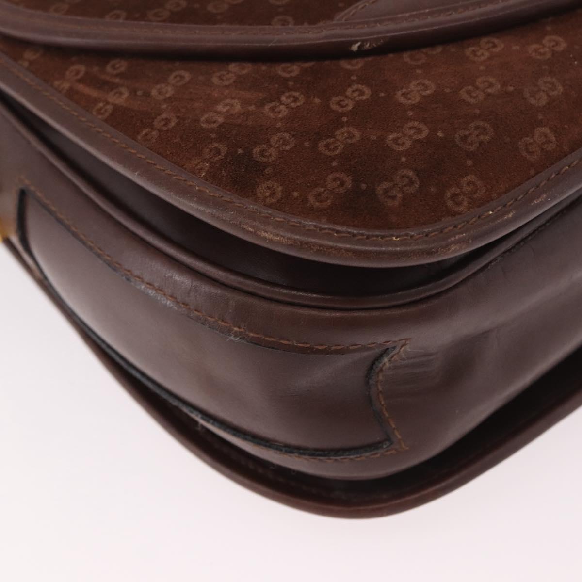 GUCCI Micro GG Canvas Shoulder Bag Suede Brown Gold Auth 189589