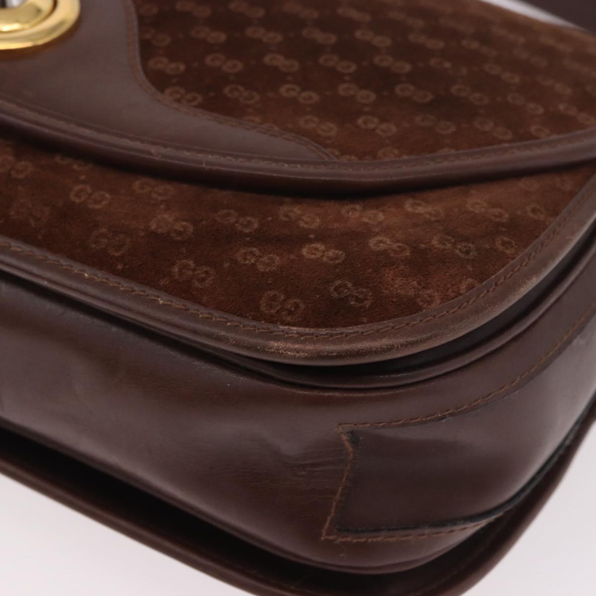 GUCCI Micro GG Canvas Shoulder Bag Suede Brown Gold Auth 189589