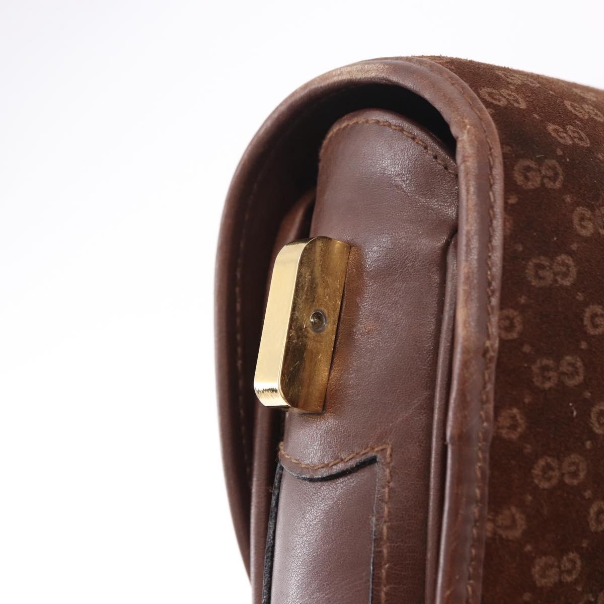 GUCCI Micro GG Canvas Shoulder Bag Suede Brown Gold Auth 189589