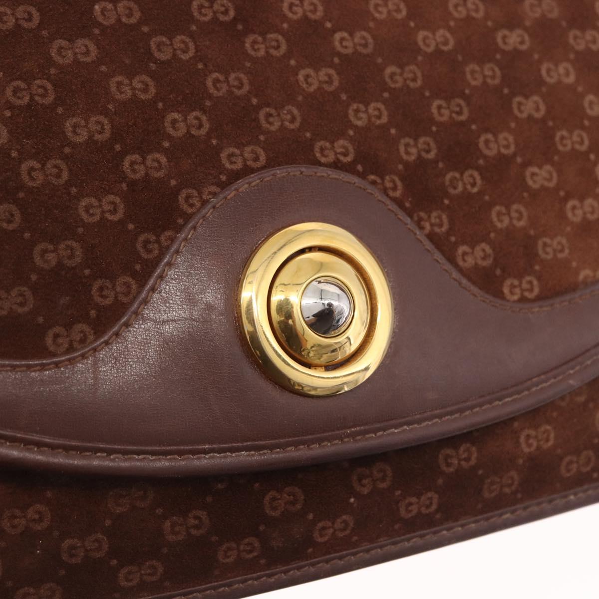 GUCCI Micro GG Canvas Shoulder Bag Suede Brown Gold Auth 189589