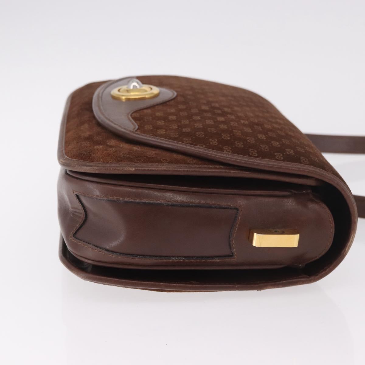 GUCCI Micro GG Canvas Shoulder Bag Suede Brown Gold Auth 189589