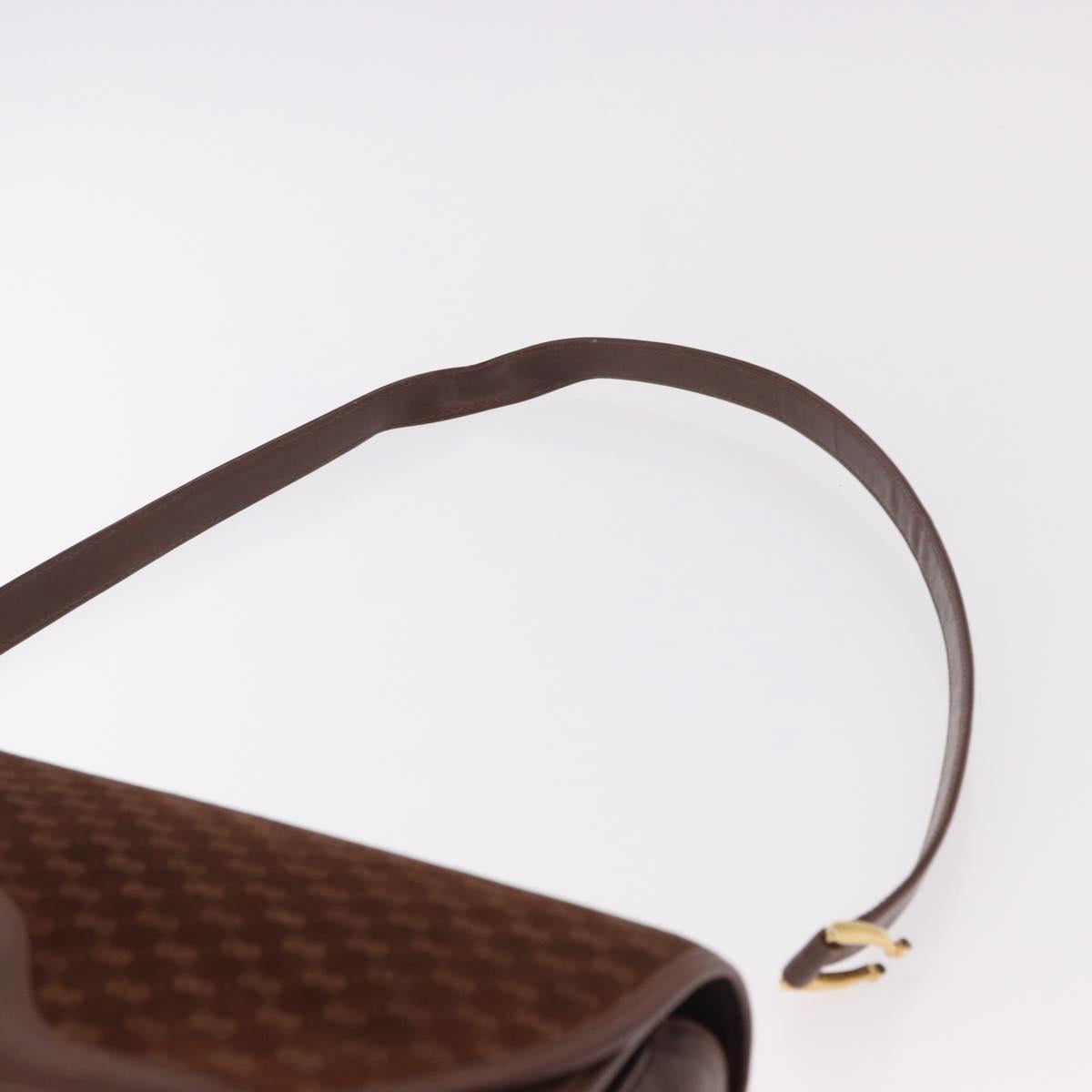 GUCCI Micro GG Canvas Shoulder Bag Suede Brown Gold Auth 189589