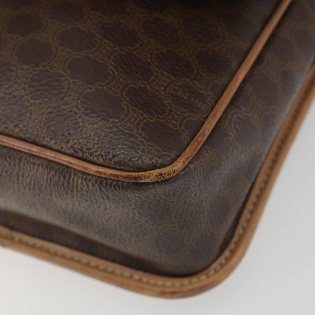 CELINE Macadam Canvas Circle Shoulder Bag PVC Leather Brown Gold Auth 189595