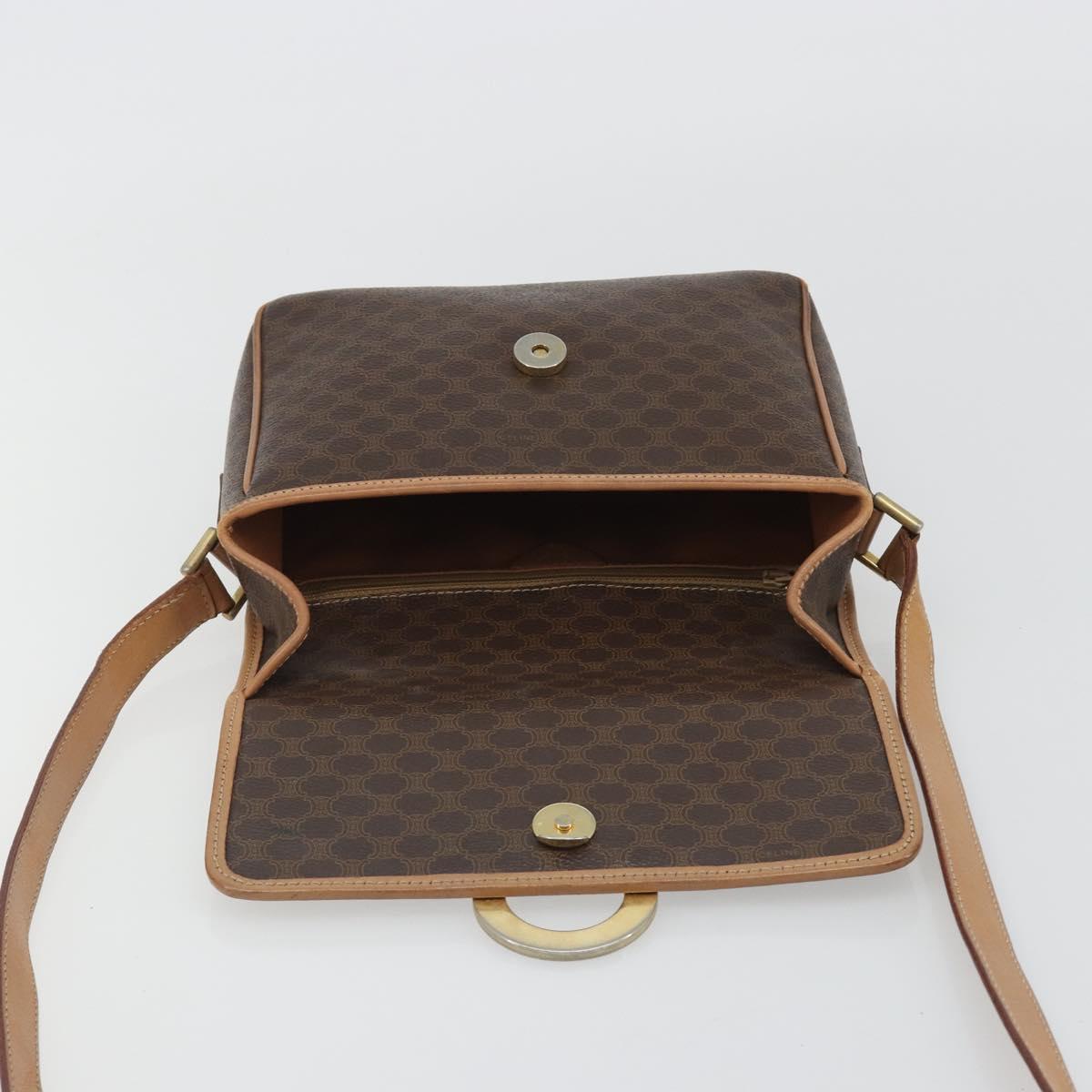 CELINE Macadam Canvas Circle Shoulder Bag PVC Leather Brown Gold Auth 189595