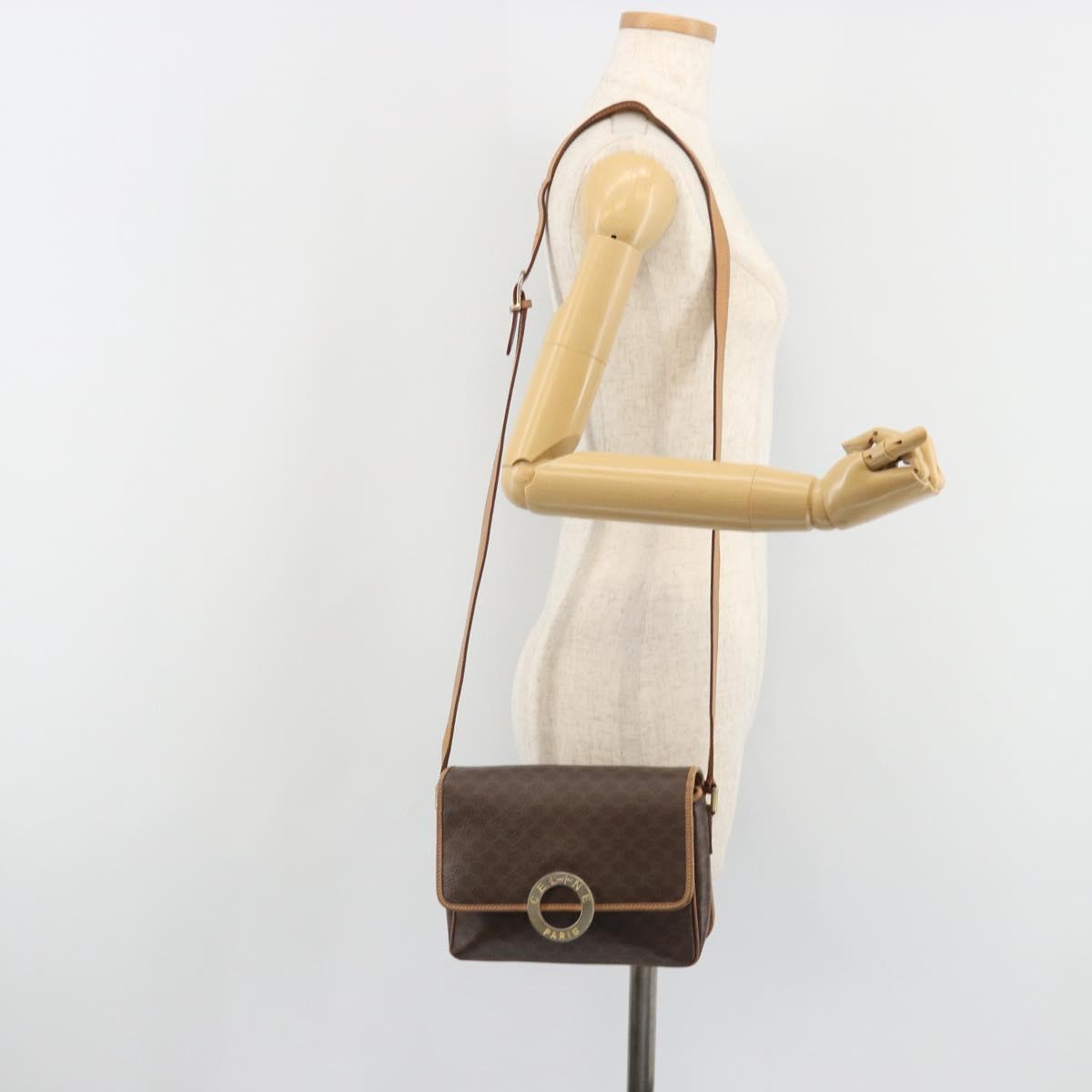 CELINE Macadam Canvas Circle Shoulder Bag PVC Leather Brown Gold Auth 189595