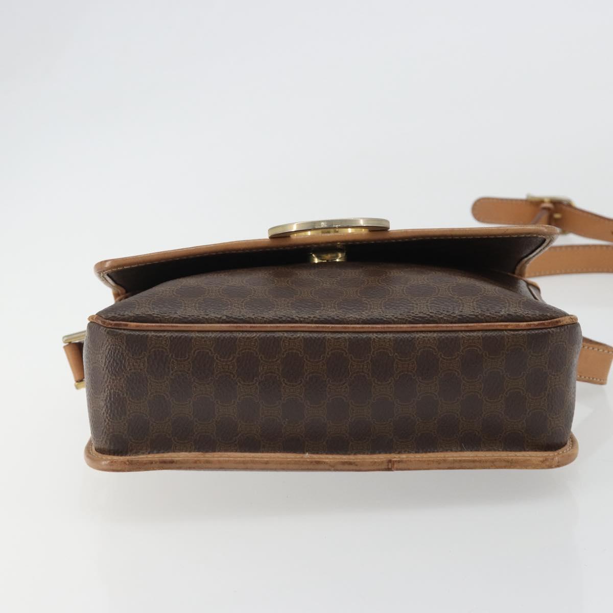 CELINE Macadam Canvas Circle Shoulder Bag PVC Leather Brown Gold Auth 189595