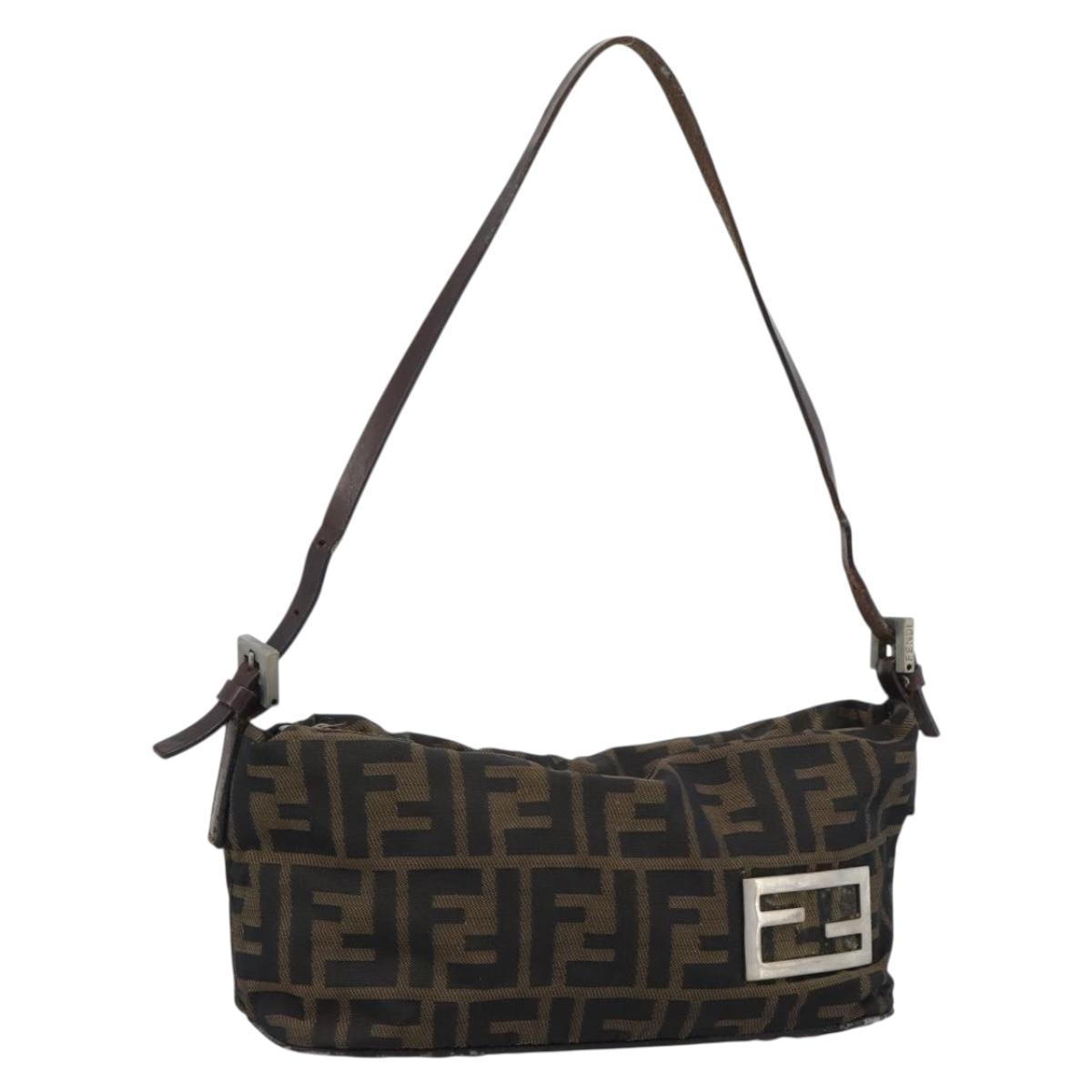FENDI Zucca Canvas Shoulder Bag Brown Black Auth 189598