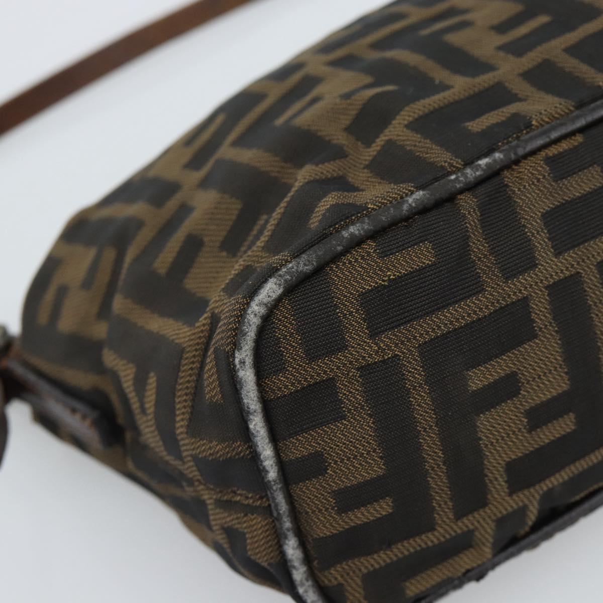 FENDI Zucca Canvas Shoulder Bag Brown Black Auth 189598