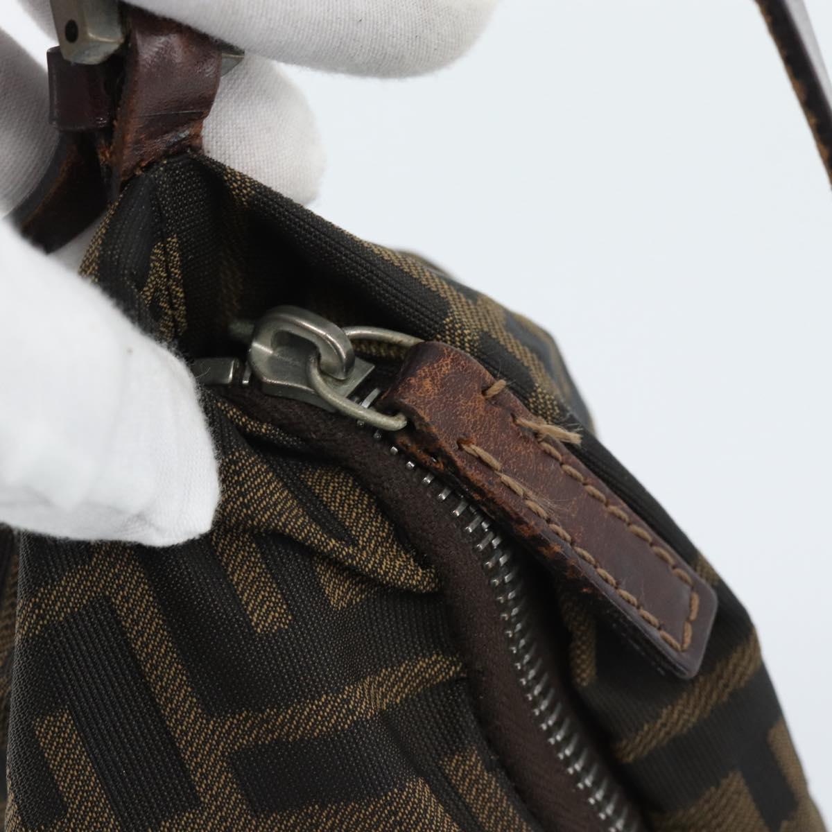 FENDI Zucca Canvas Shoulder Bag Brown Black Auth 189598