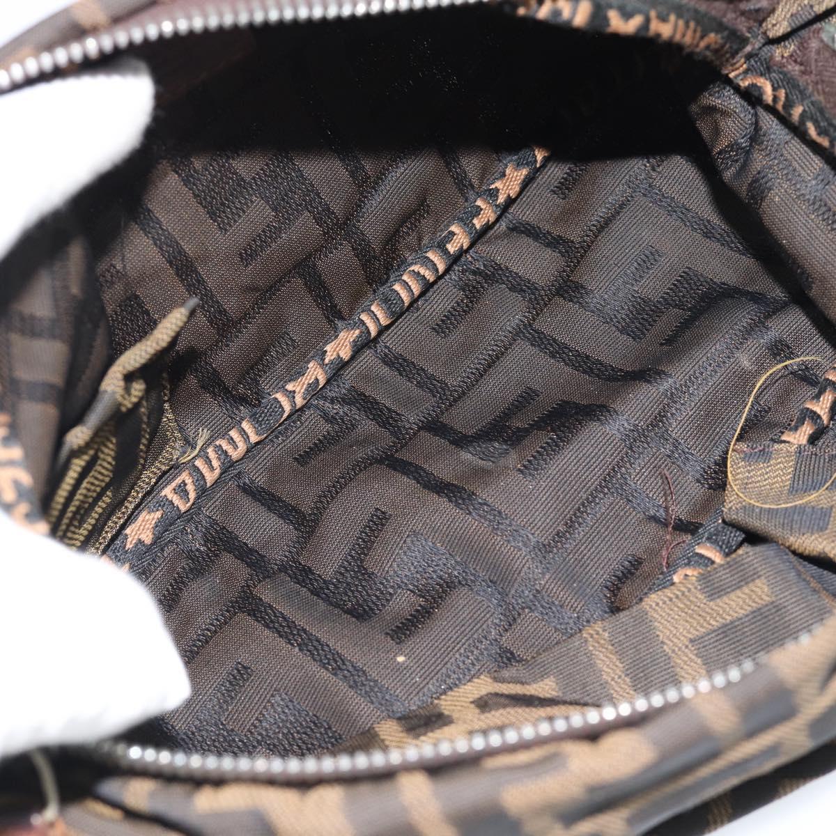 FENDI Zucca Canvas Shoulder Bag Brown Black Auth 189598