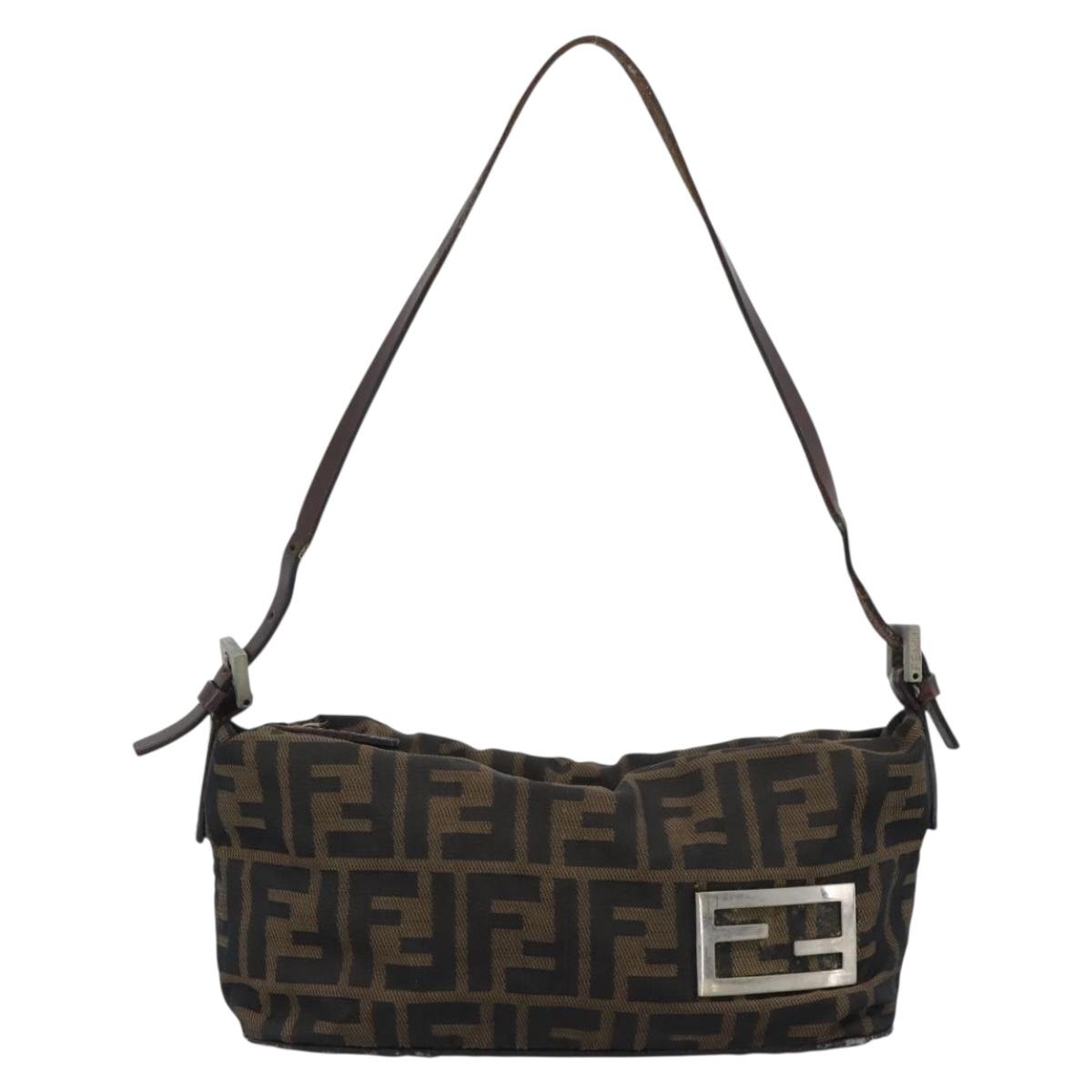 FENDI Zucca Canvas Shoulder Bag Brown Black Auth 189598