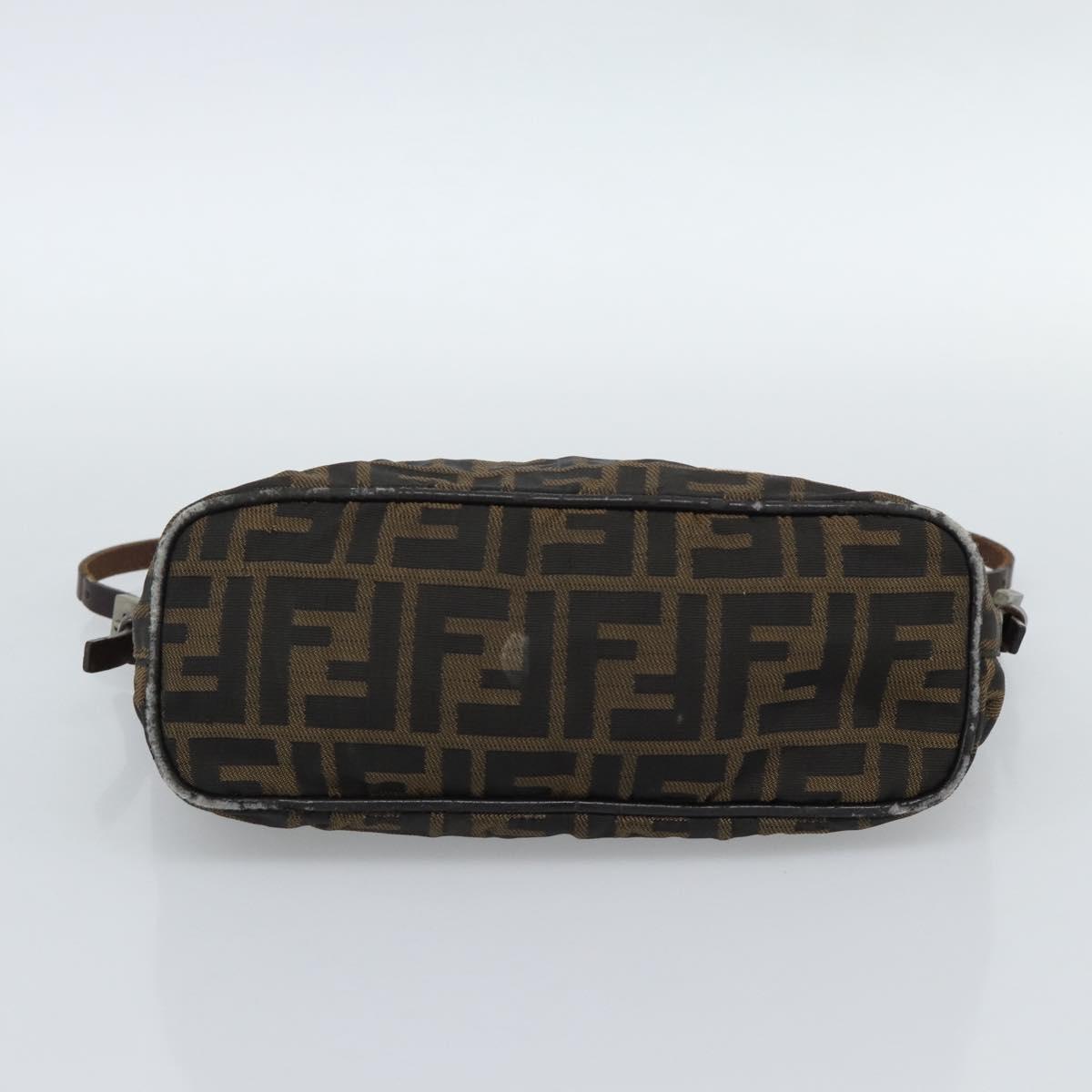 FENDI Zucca Canvas Shoulder Bag Brown Black Auth 189598