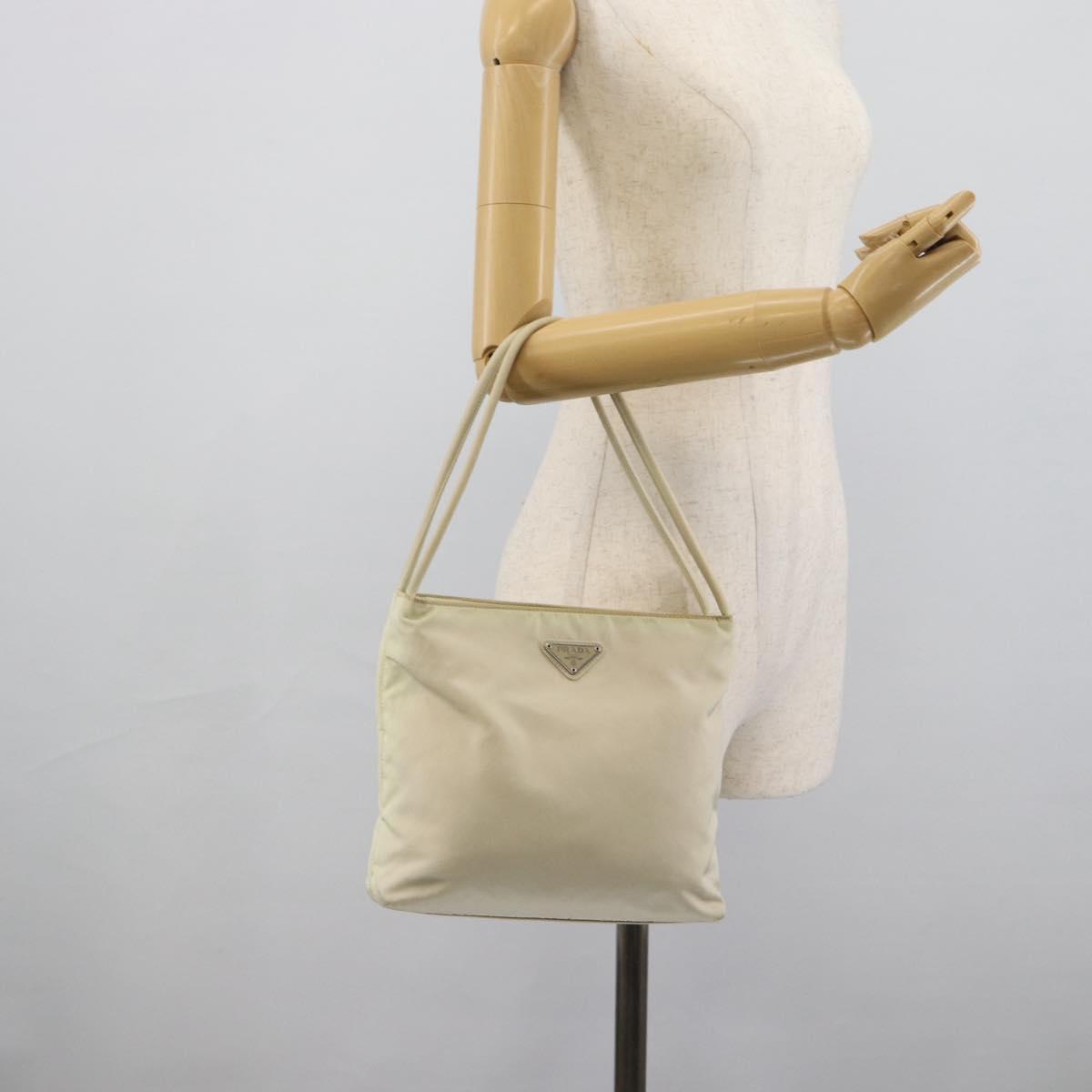 PRADA Tote Bag Nylon Ivory Silver Auth 189601