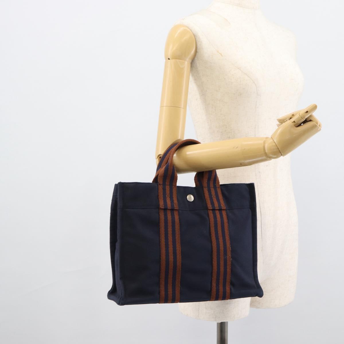HERMES New Fourre Tout PM Hand Bag Canvas Navy Silver Auth 189604