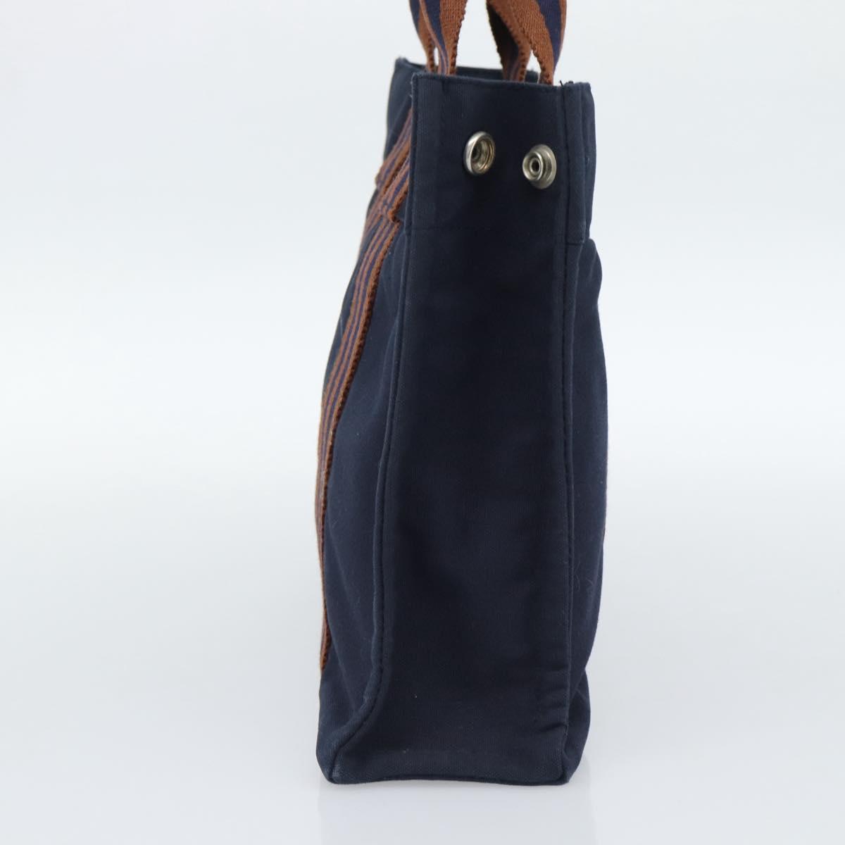 HERMES New Fourre Tout PM Hand Bag Canvas Navy Silver Auth 189604