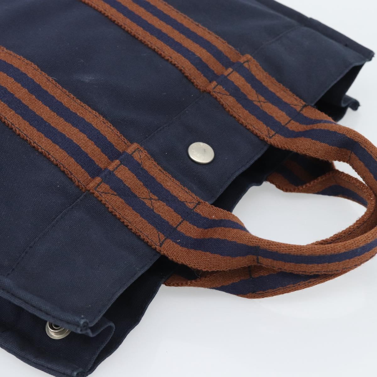 HERMES New Fourre Tout PM Hand Bag Canvas Navy Silver Auth 189604