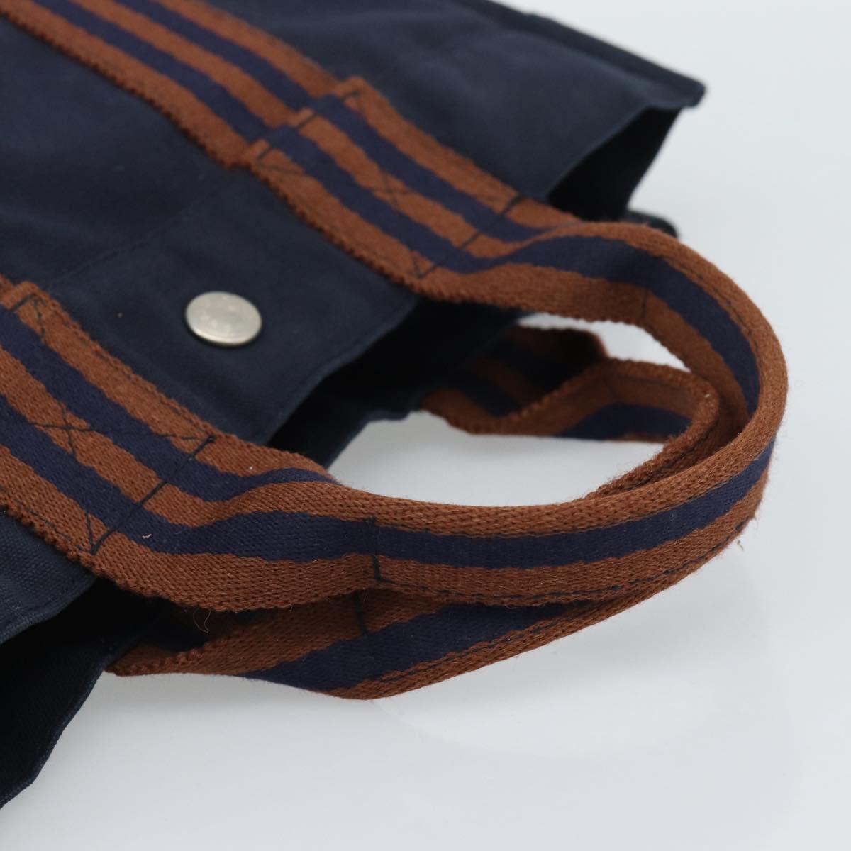 HERMES New Fourre Tout PM Hand Bag Canvas Navy Silver Auth 189604