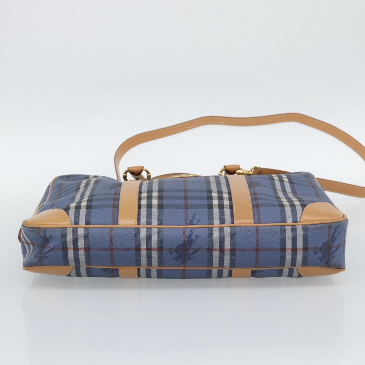 Burberrys Nova Check Hand Bag PVC 2way Blue Gold Auth 189609