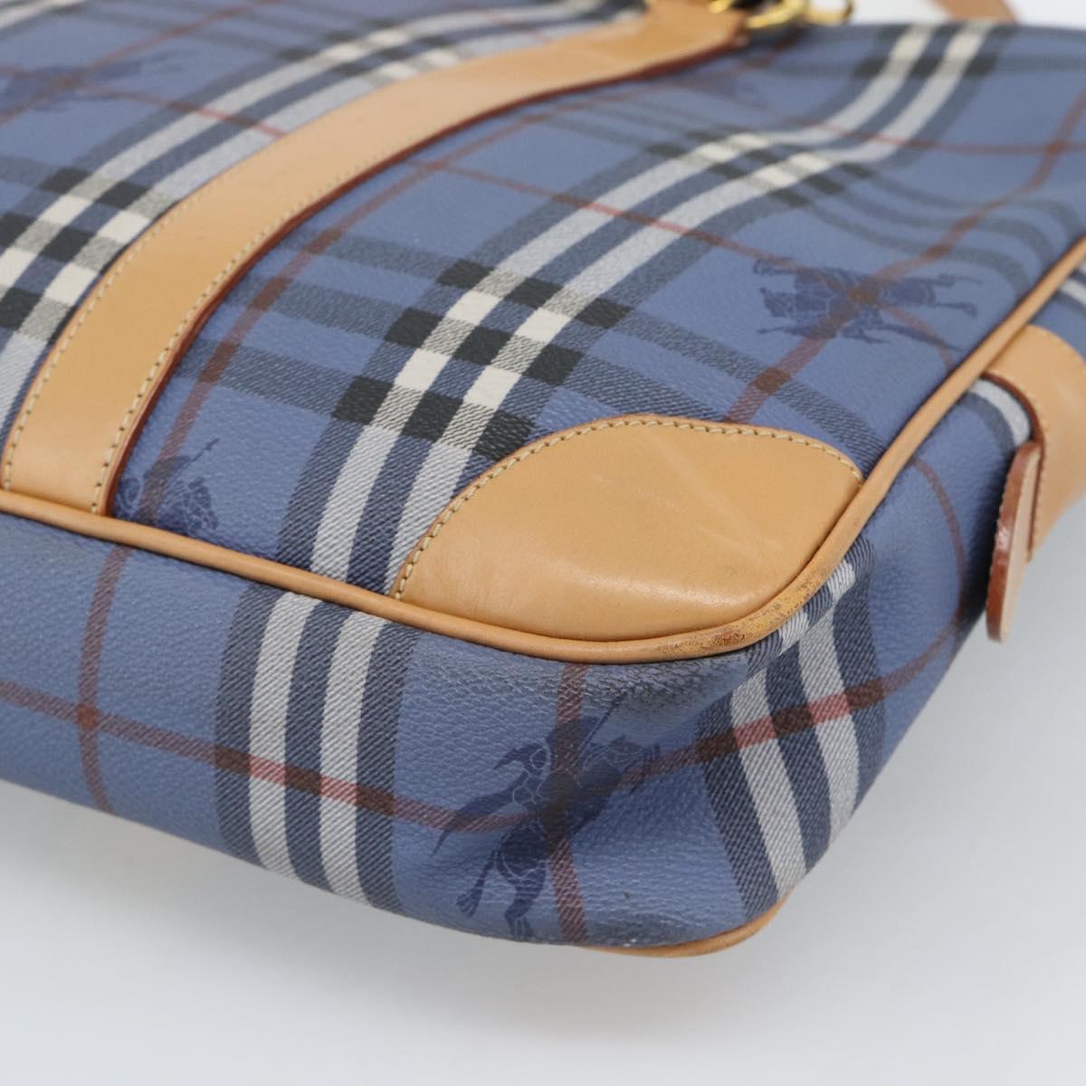 Burberrys Nova Check Hand Bag PVC 2way Blue Gold Auth 189609