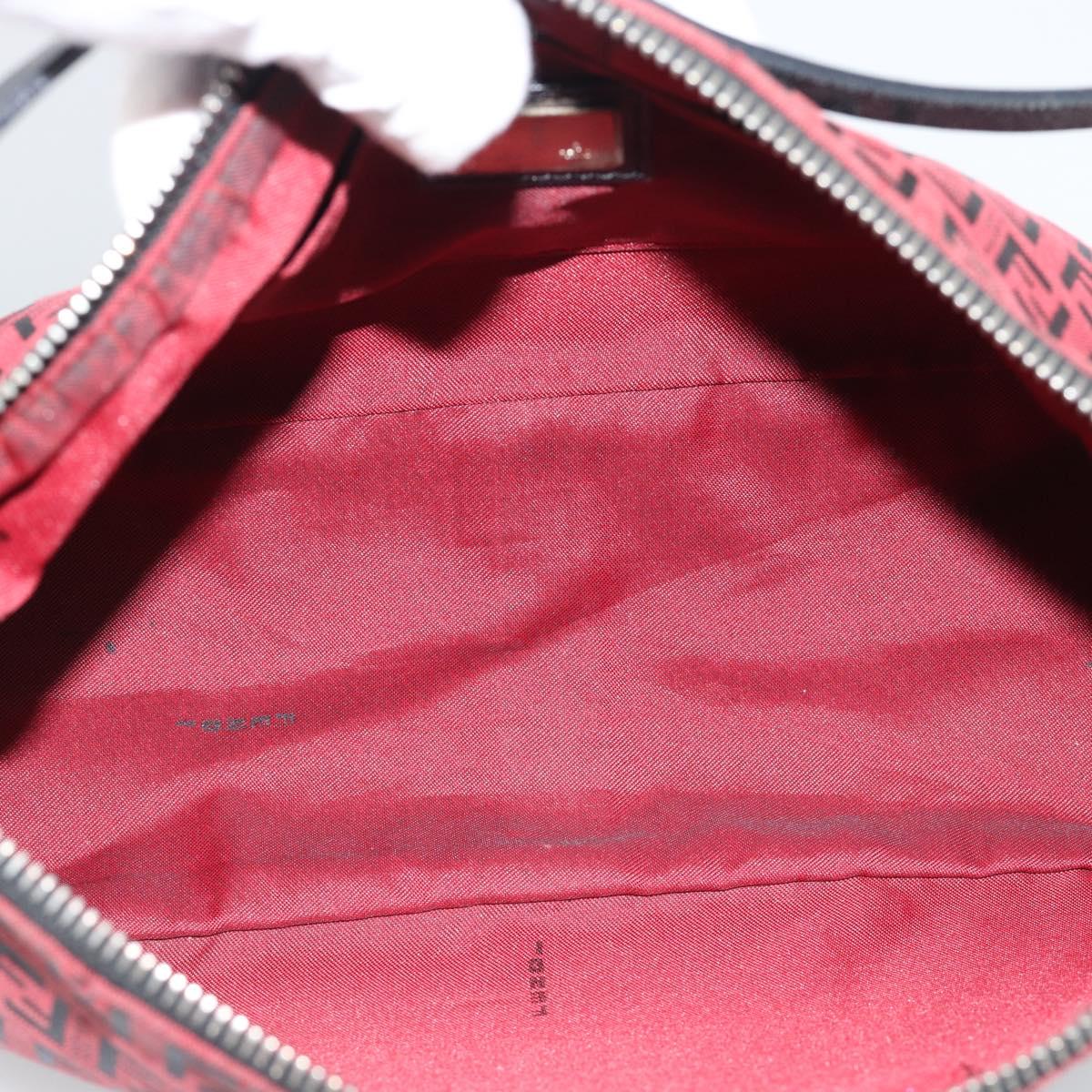 FENDI Zucchino Canvas Shoulder Bag Red Silver Auth 189614